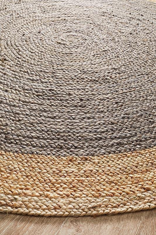 Round Jute Natural Rug Charcoal - Floorsome - Flatweave - ATR - POLO - CHAR - 120X120 - Flatweave