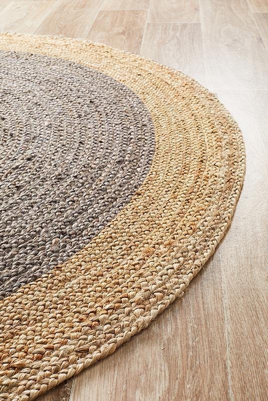 Round Jute Natural Rug Charcoal - Floorsome - Flatweave - ATR - POLO - CHAR - 120X120 - Flatweave