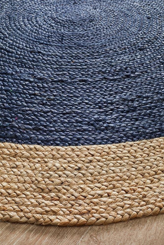 Round Jute Natural Rug Navy - Floorsome - Flatweave - ATR - POLO - NAVY - 120X120 - Flatweave