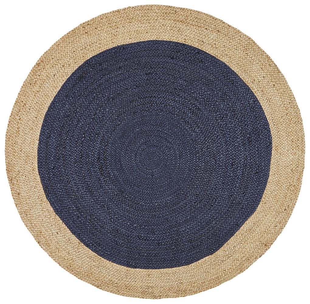 Round Jute Natural Rug Navy - Floorsome - Flatweave - ATR - POLO - NAVY - 120X120 - Flatweave