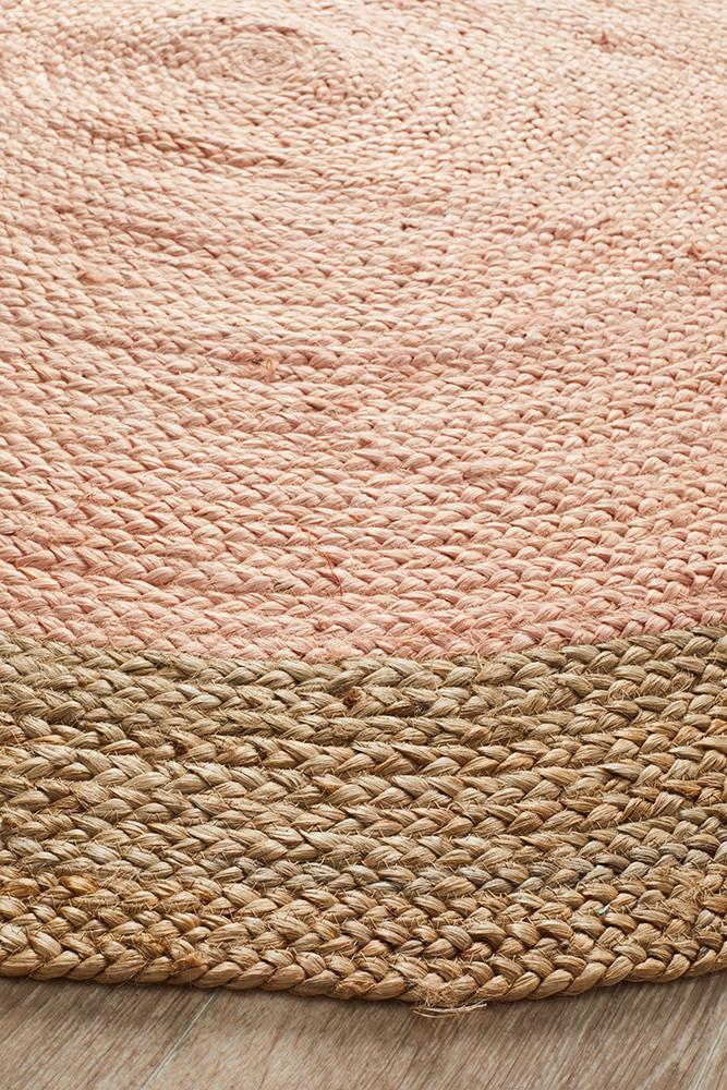 Round Jute Natural Rug Pink - Floorsome - Natural - ATR - POLO - PIN - 120X120 - Natural