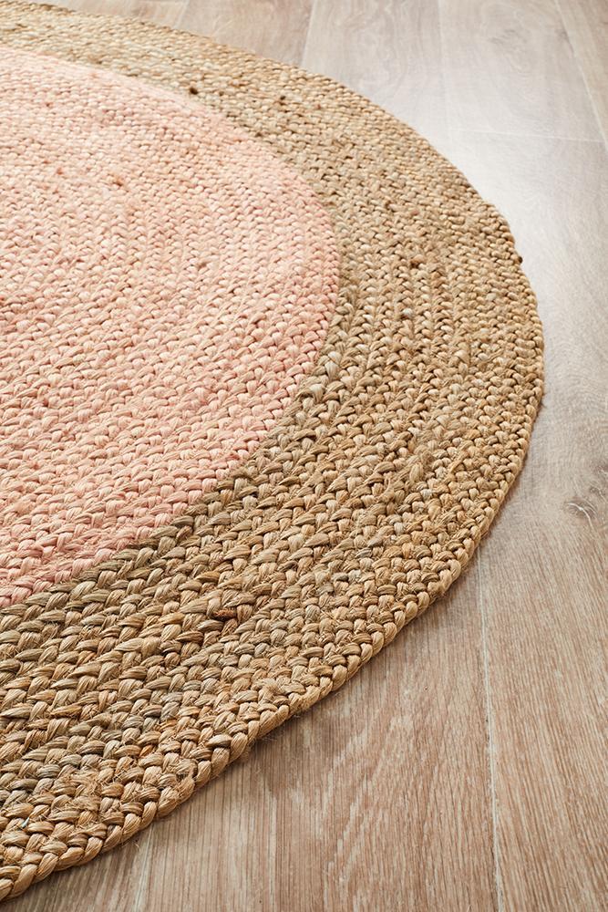 Round Jute Natural Rug Pink - Floorsome - Natural - ATR - POLO - PIN - 120X120 - Natural