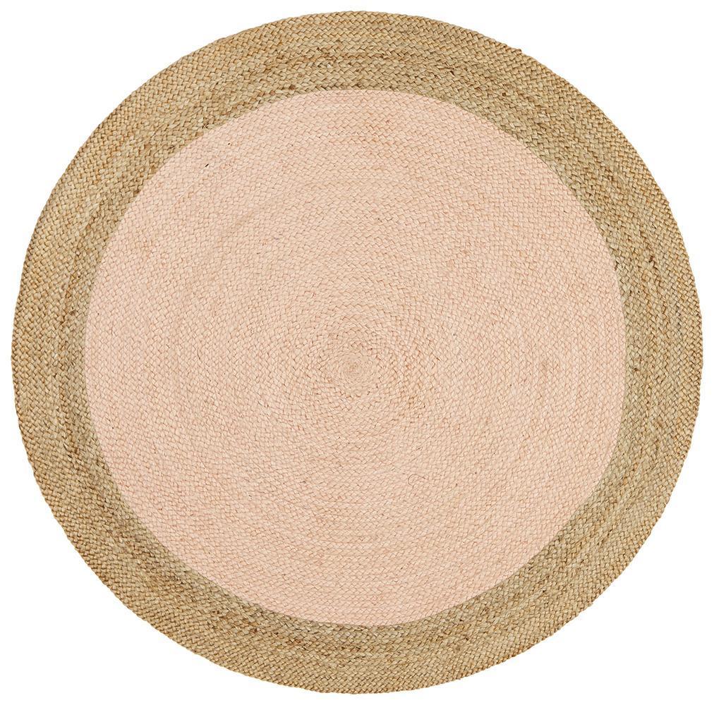 Round Jute Natural Rug Pink - Floorsome - Natural - ATR - POLO - PIN - 120X120 - Natural