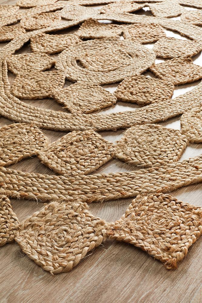 Round Jute Natural Tessellate Rug - Floorsome - Flatweave - ATR - TES - NAT - 120X120 - Flatweave