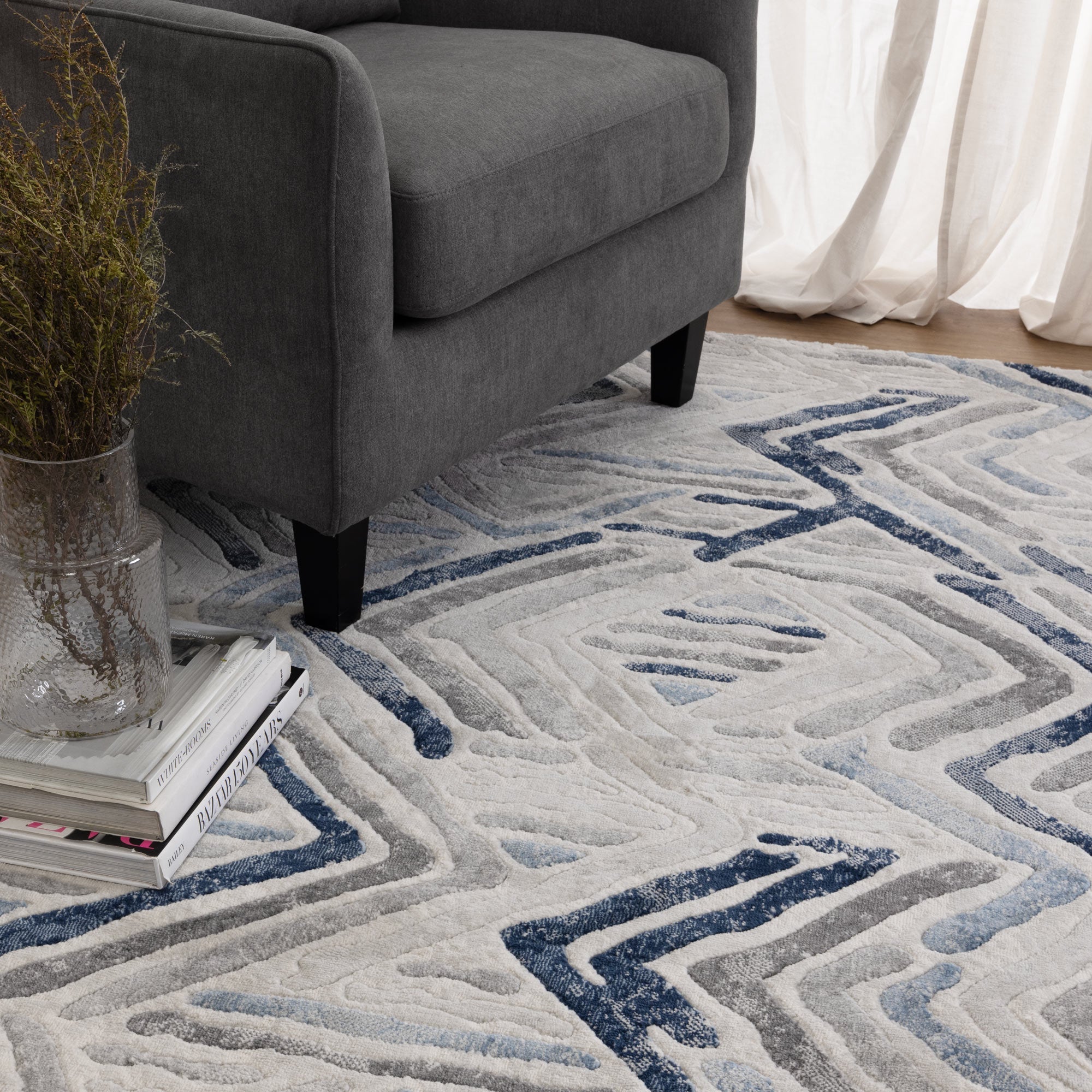 Ruby Diamond Blue Grey Rug - Floorsome - Area Rug - RUBY16001 - Area Rug