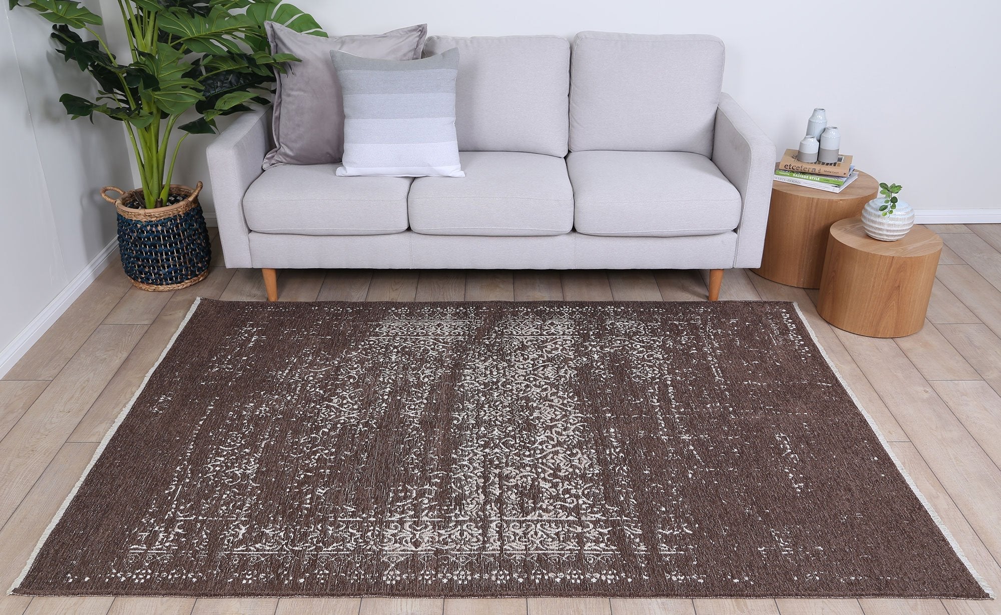 Rustic Vintage Distressed 2 in 1 Reversible Rug Beige - Floorsome - Modern - RUST8036123BEIG - Modern