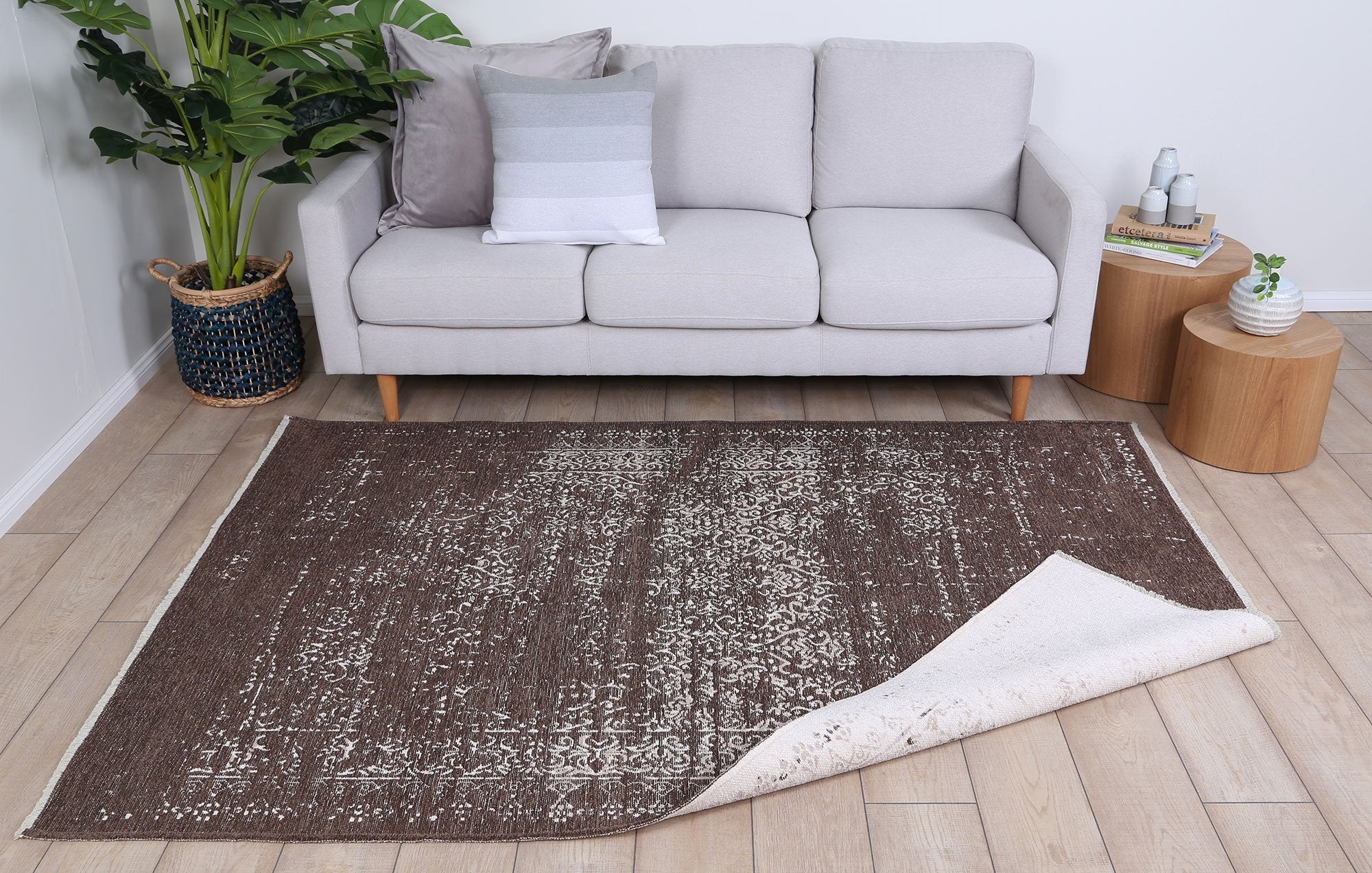 Rustic Vintage Distressed 2 in 1 Reversible Rug Beige - Floorsome - Modern - RUST8036123BEIG - Modern