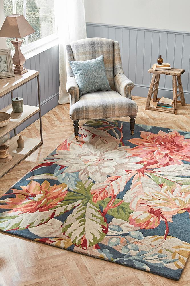 Sanderson Dahlia & Rosehip Teal 050608 Designer Rug - Floorsome - Designer 2020 - BC - SAN - 050608 - 200X140 - Designer 2020