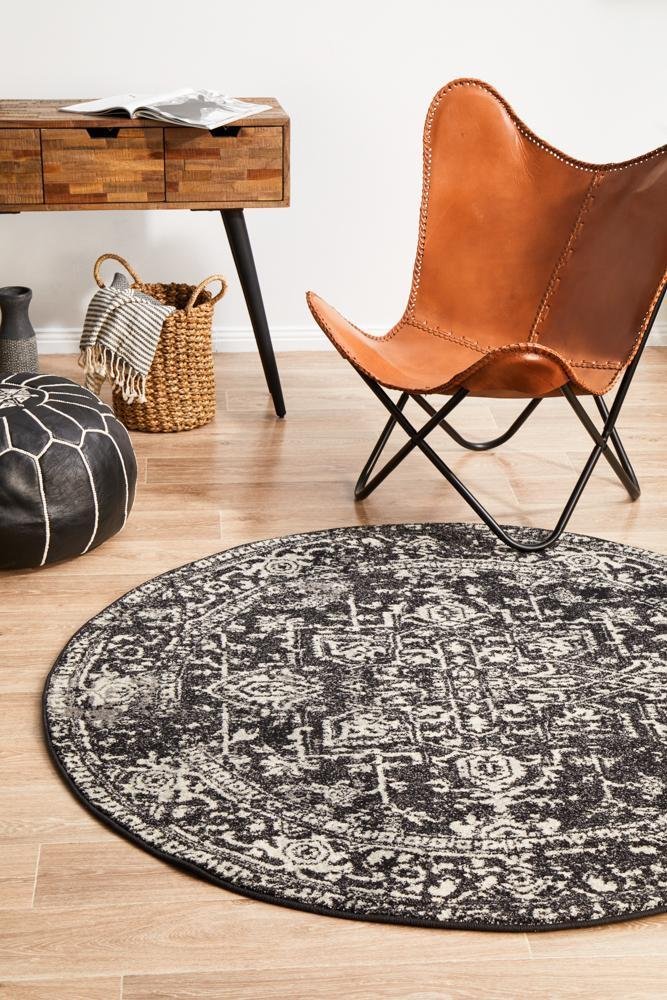 Scape Charcoal Transitional Round Rug - Floorsome - Modern - EVO - 253 - CHAR - 150X150 - Modern