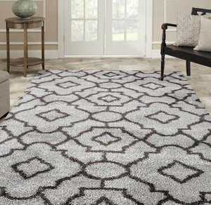 Scope Light Grey Shag Shape Patterned Ikat Rug - Floorsome - Rug
