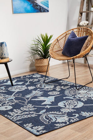 Seaside Birds Navy Indoor Outdoor Rug - Floorsome - SEASIDE COLLECTION