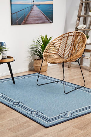 Seaside Border Blue Indoor Outdoor Rug - Floorsome - SEASIDE COLLECTION