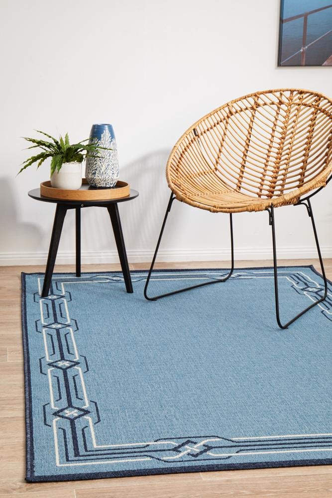 Seaside Border Blue Indoor Outdoor Rug