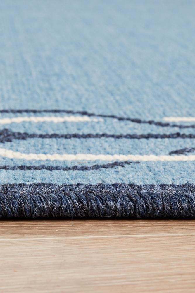 Seaside Border Blue Indoor Outdoor Rug - Floorsome - SEASIDE COLLECTION - SSD - 6666 - BLU - 160X110 - SEASIDE COLLECTION
