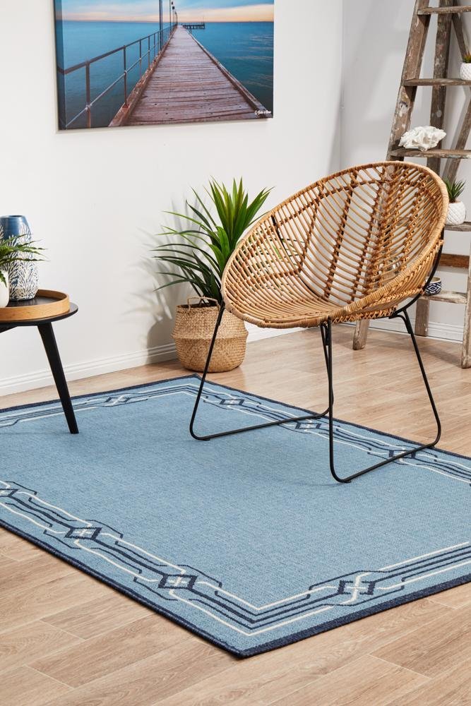 Seaside Border Blue Indoor Outdoor Rug - Floorsome - SEASIDE COLLECTION - SSD - 6666 - BLU - 160X110 - SEASIDE COLLECTION