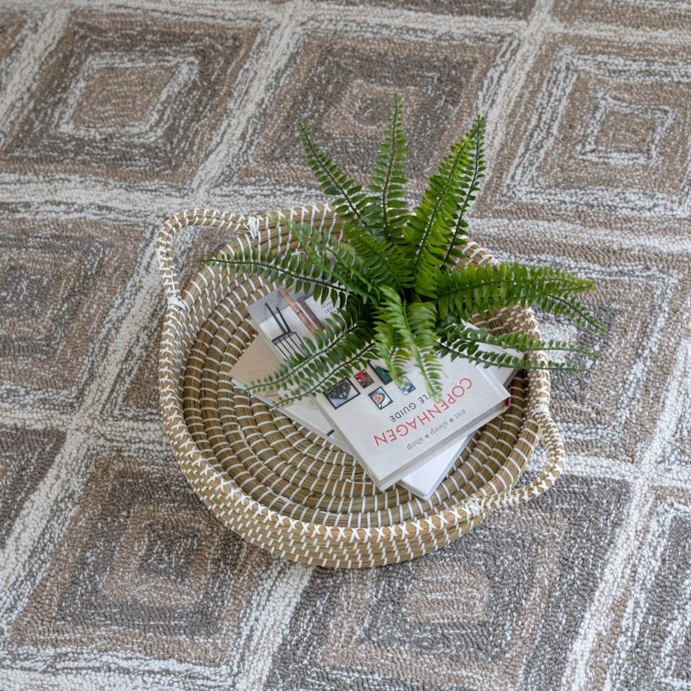 Set of 3 Mowdok Handmade Kaisa Grass Round Decorative Platter Trays - Floorsome - BASKMOWDOK00000 - 1 Set - 