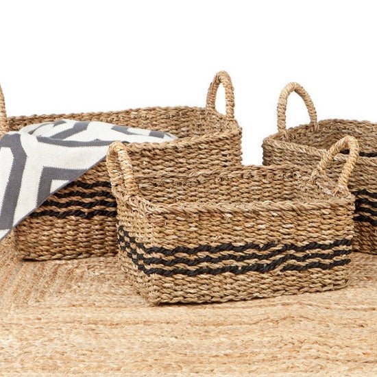 Set Of 3 Palash Handmade Jute & Seagrass Rectangular Storage Basket with Handles - Floorsome - BASKTPALASH0000 - 