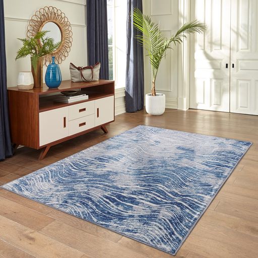 Shikhar Blue Modern Distressed Machine Washable Rug - Floorsome - Modern - MWRSHKBLU060180 - Modern