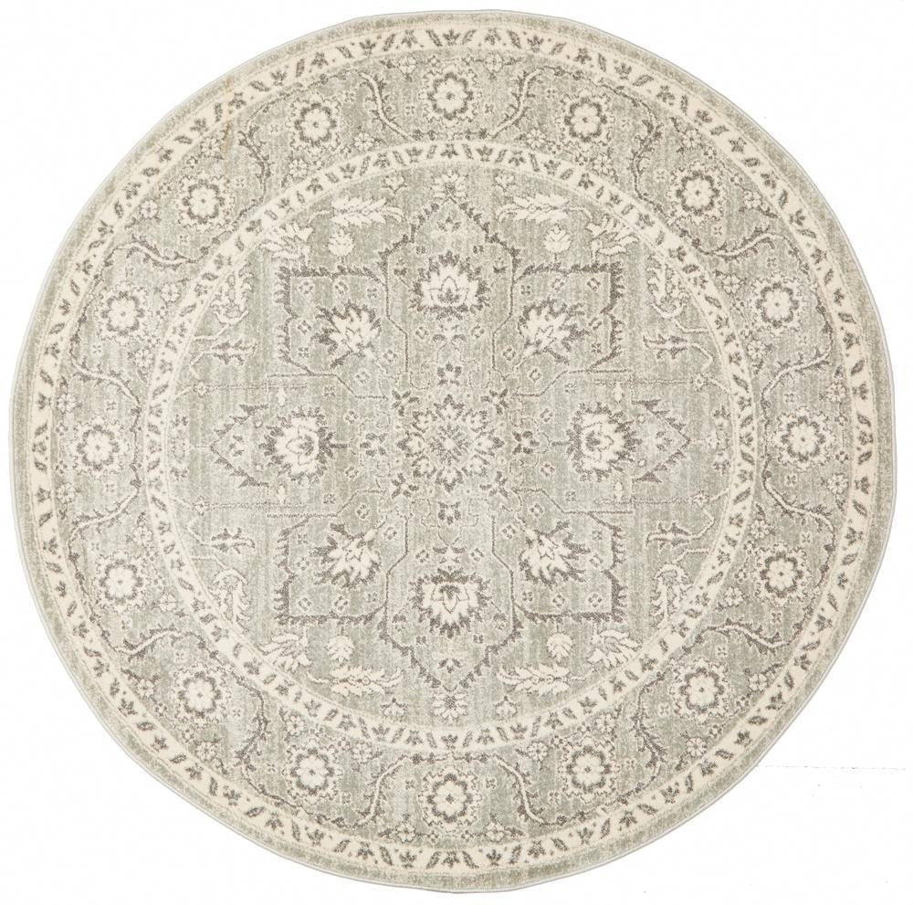 Silver Flower Transitional Round Rug - Floorsome - Modern - EVO - 261 - SIL - 150X150 - Modern