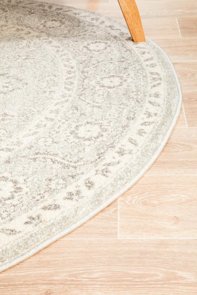 Silver Flower Transitional Round Rug - Floorsome - Modern - EVO - 261 - SIL - 150X150 - Modern