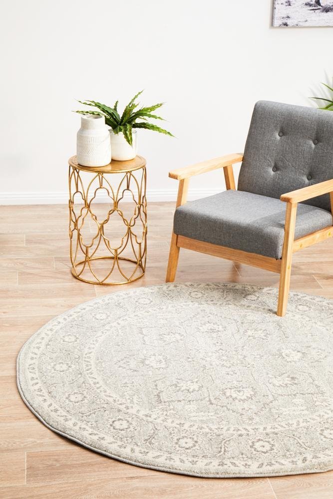 Silver Flower Transitional Round Rug - Floorsome - Modern - EVO - 261 - SIL - 150X150 - Modern