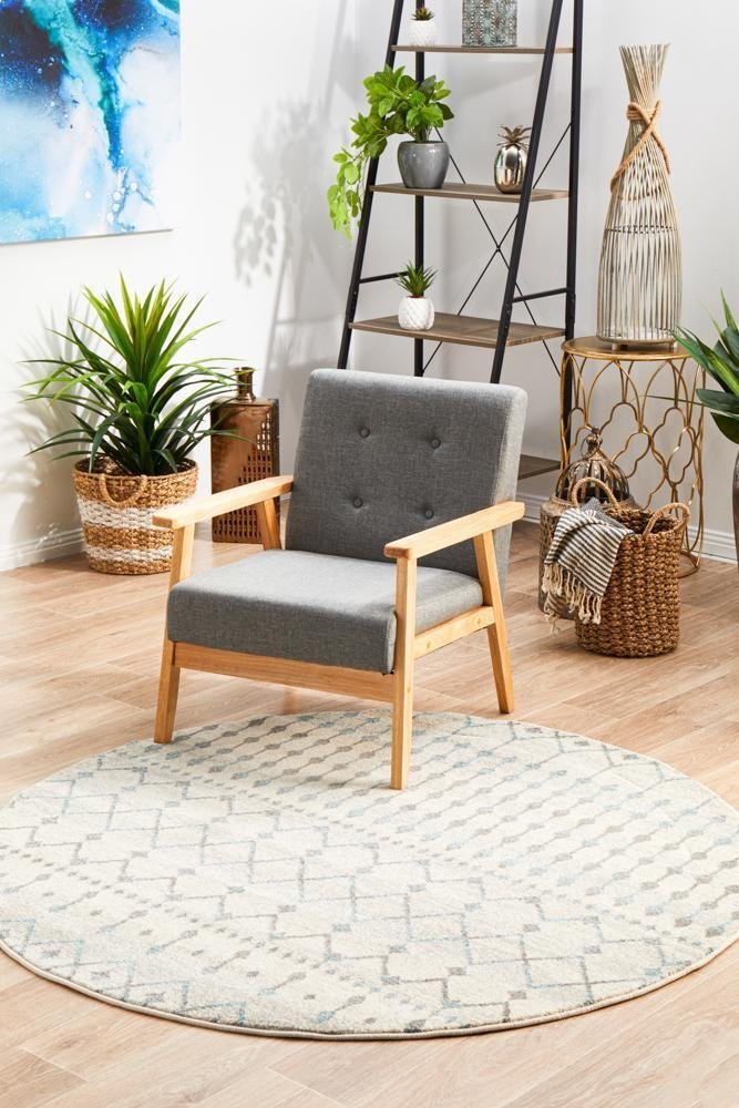 Slate White Transitional Round Rug - Floorsome - Modern - EVO - 260 - WHI - 150X150 - Modern