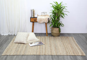 Taj Blue Natural Basket Weave Jute Rug - Floorsome - Natural