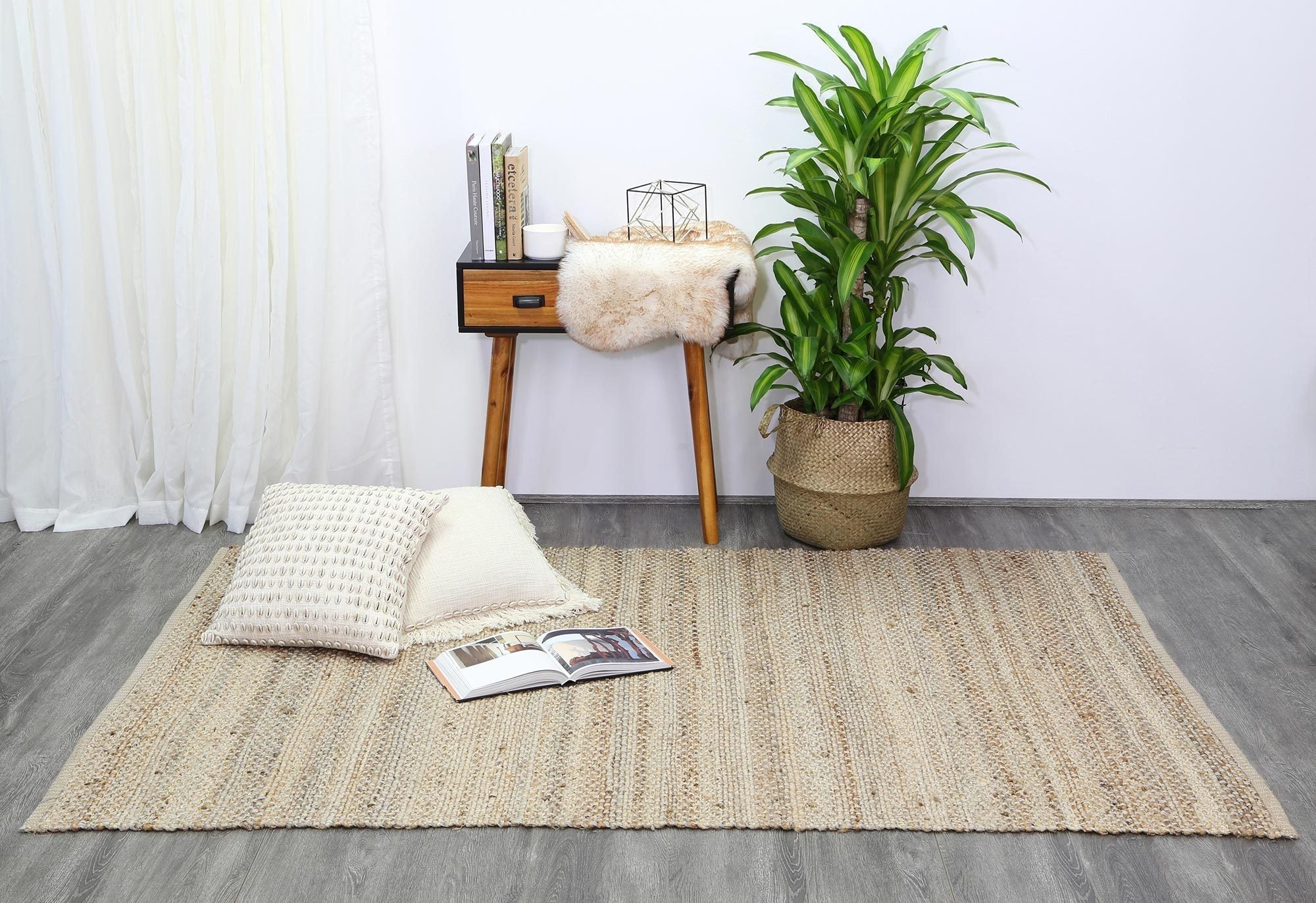 Taj Blue Natural Basket Weave Jute Rug - Floorsome - Natural - TAJ150BLUE - Natural