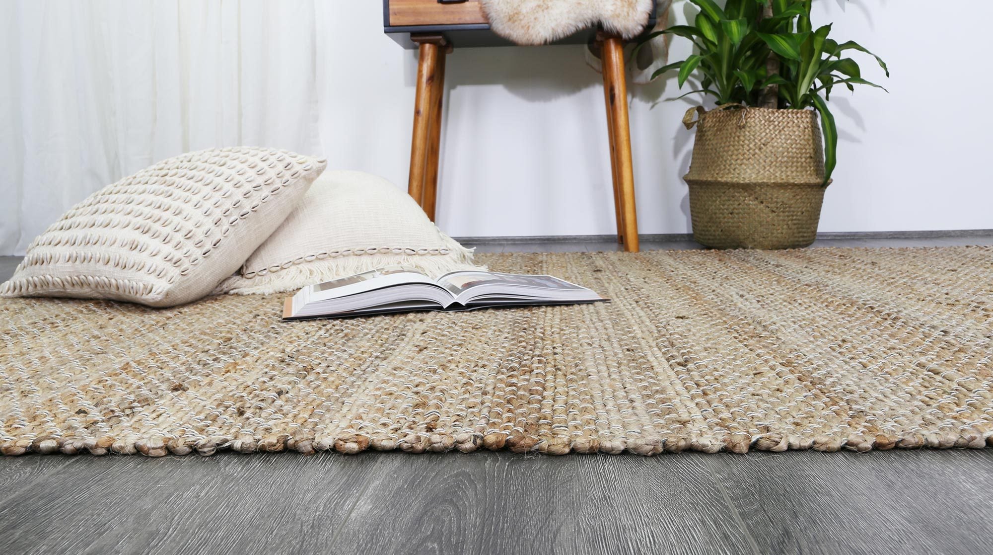 Taj Grey Natural Basket Weave Jute Rug - Floorsome - Natural - TAJ150GREY - Natural