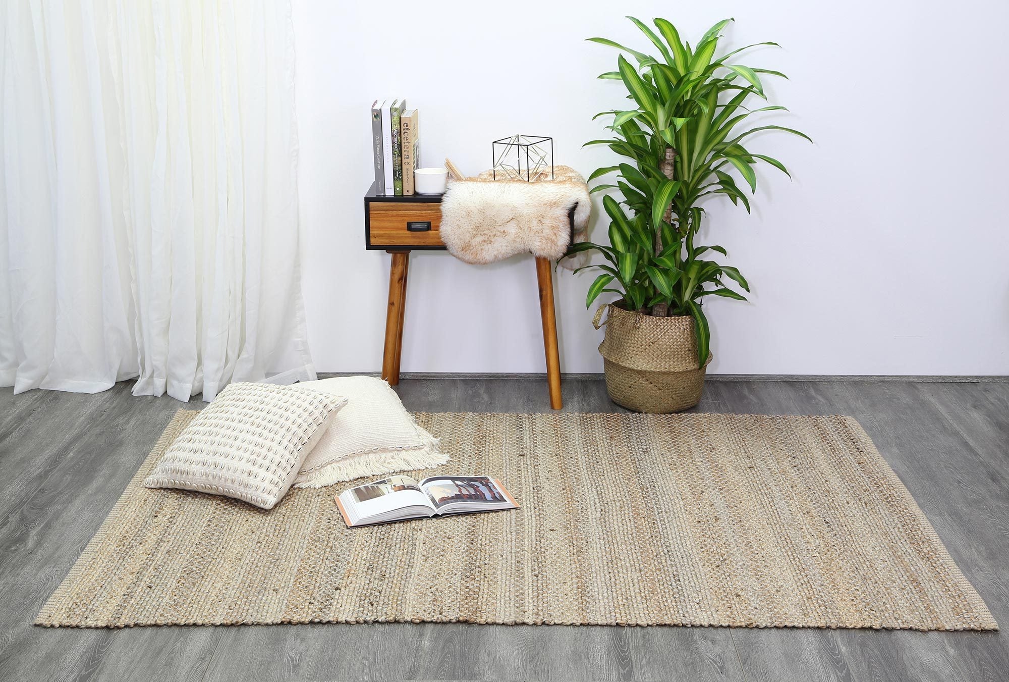 Taj Grey Natural Basket Weave Jute Rug - Floorsome - Natural - TAJ150GREY - Natural
