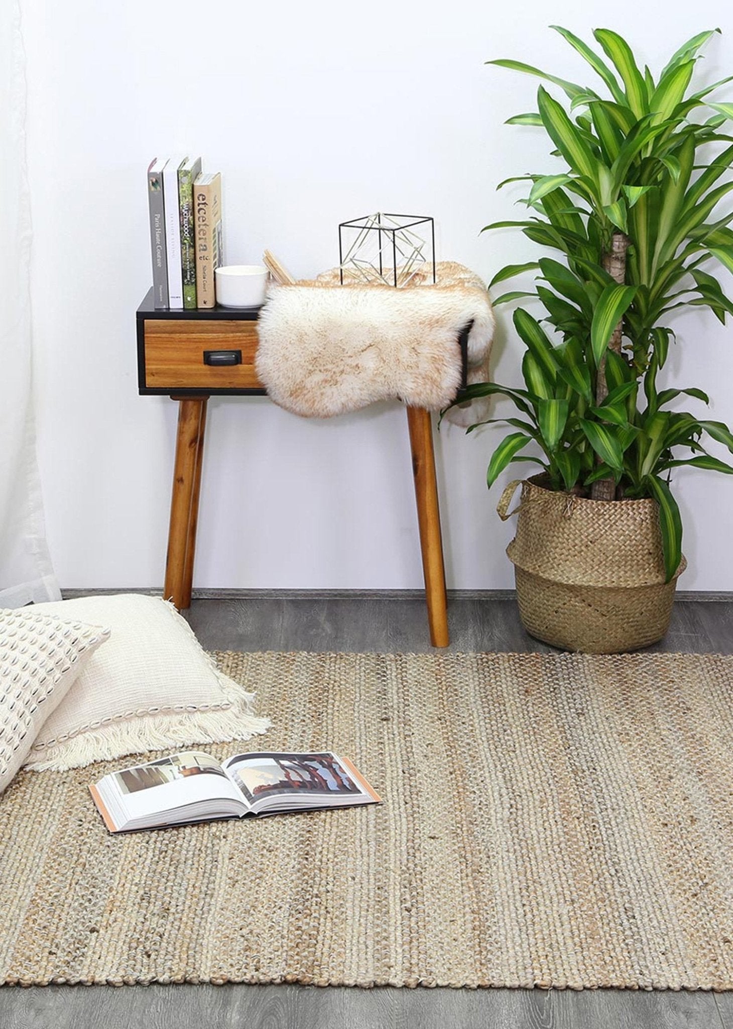 Taj Grey Natural Basket Weave Jute Rug - Floorsome - Natural - TAJ150GREY - Natural