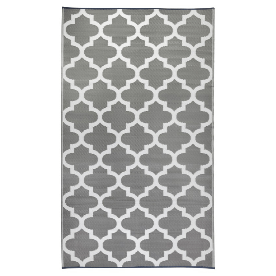 Tangier Grey And White Trellis Recycled Plastic Outdoor Rug - Floorsome - PLRTANGRY180270 - 