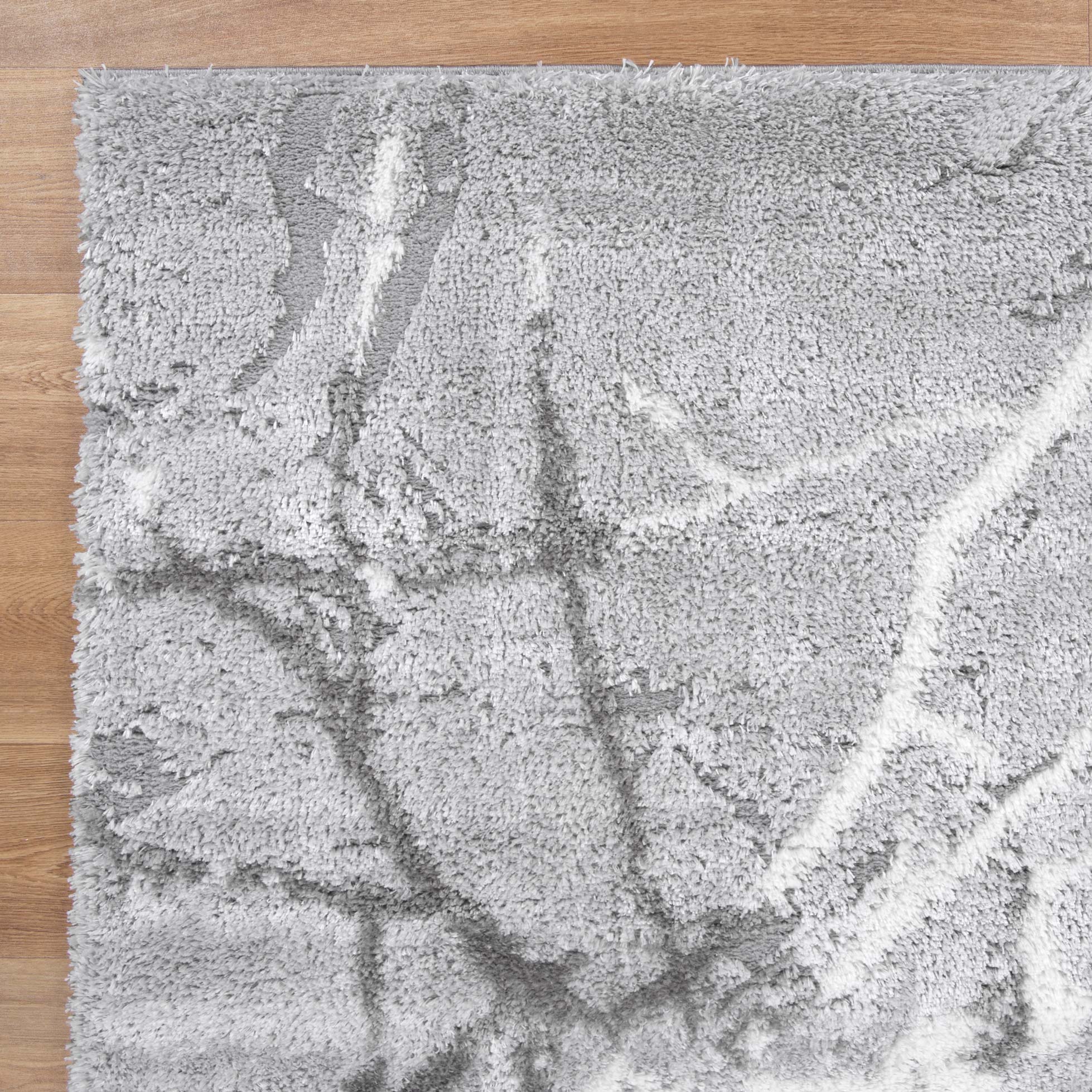 Tender Abstract Silver Shag Rug - Floorsome - Area Rug - TEND12003SILV - Area Rug