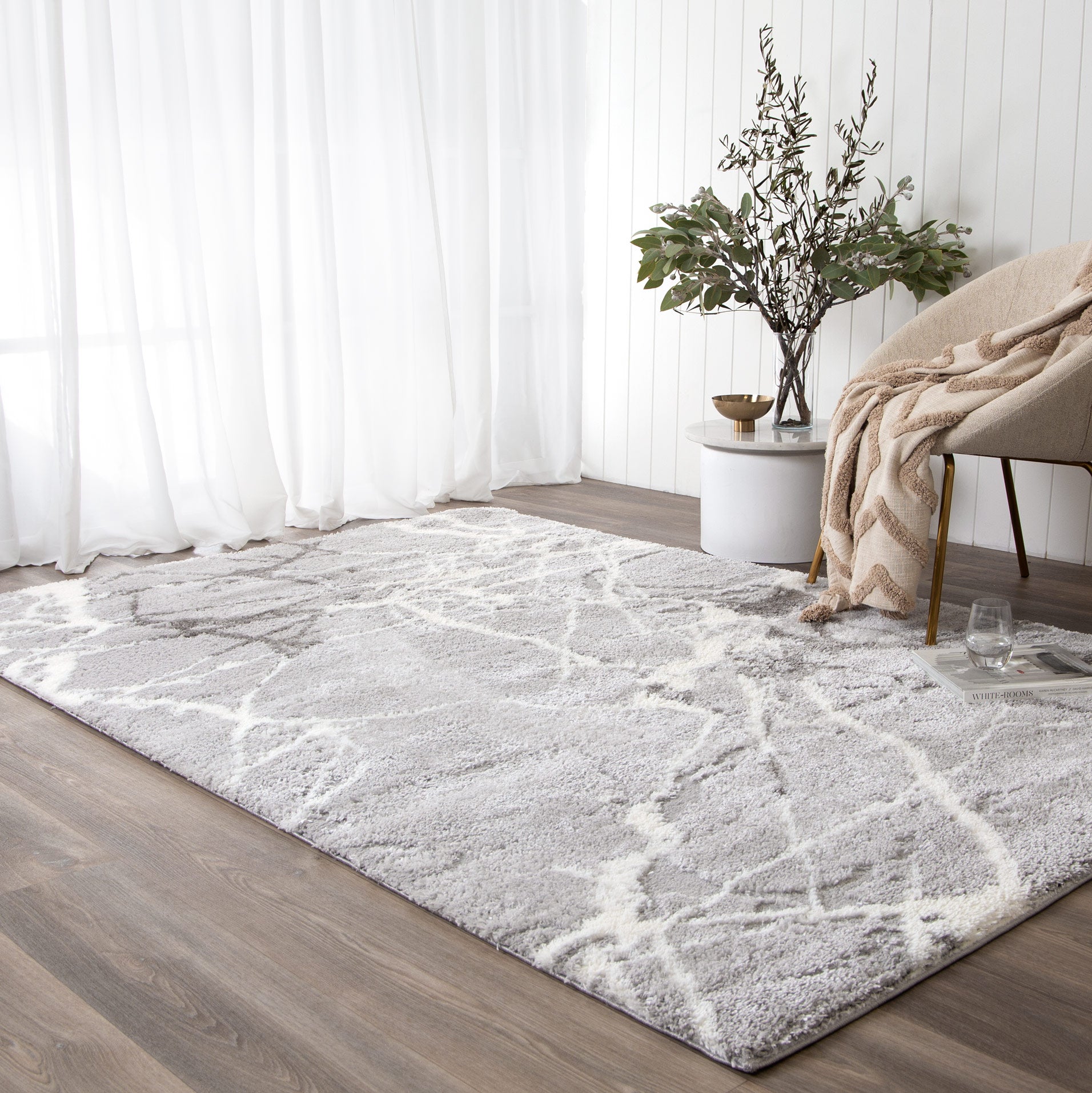 Tender Abstract Silver Shag Rug - Floorsome - Area Rug - TEND12003SILV - Area Rug