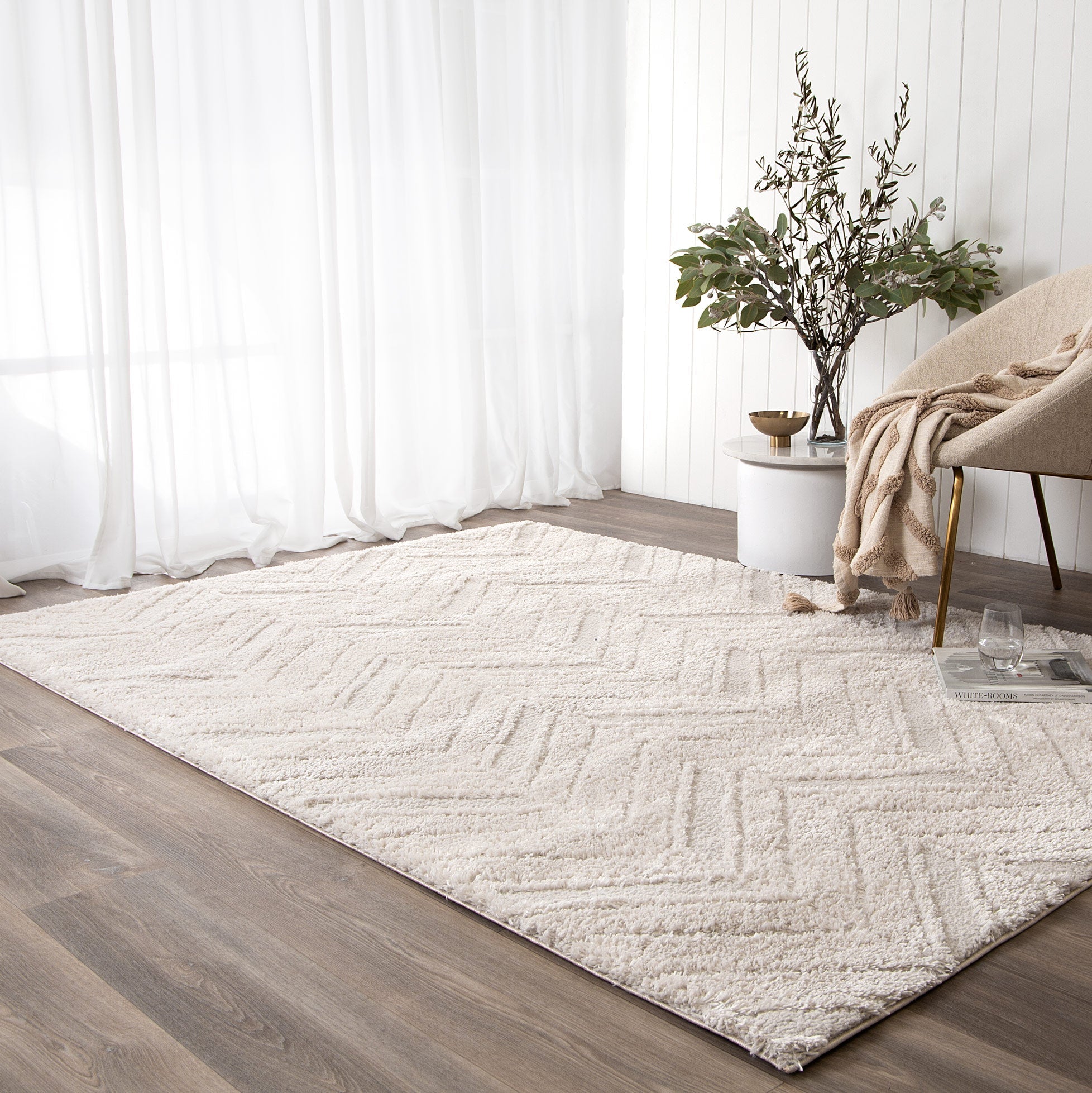 Tender Chevron Beige Shag Rug - Floorsome - Area Rug - TEND12001BEIG - Area Rug