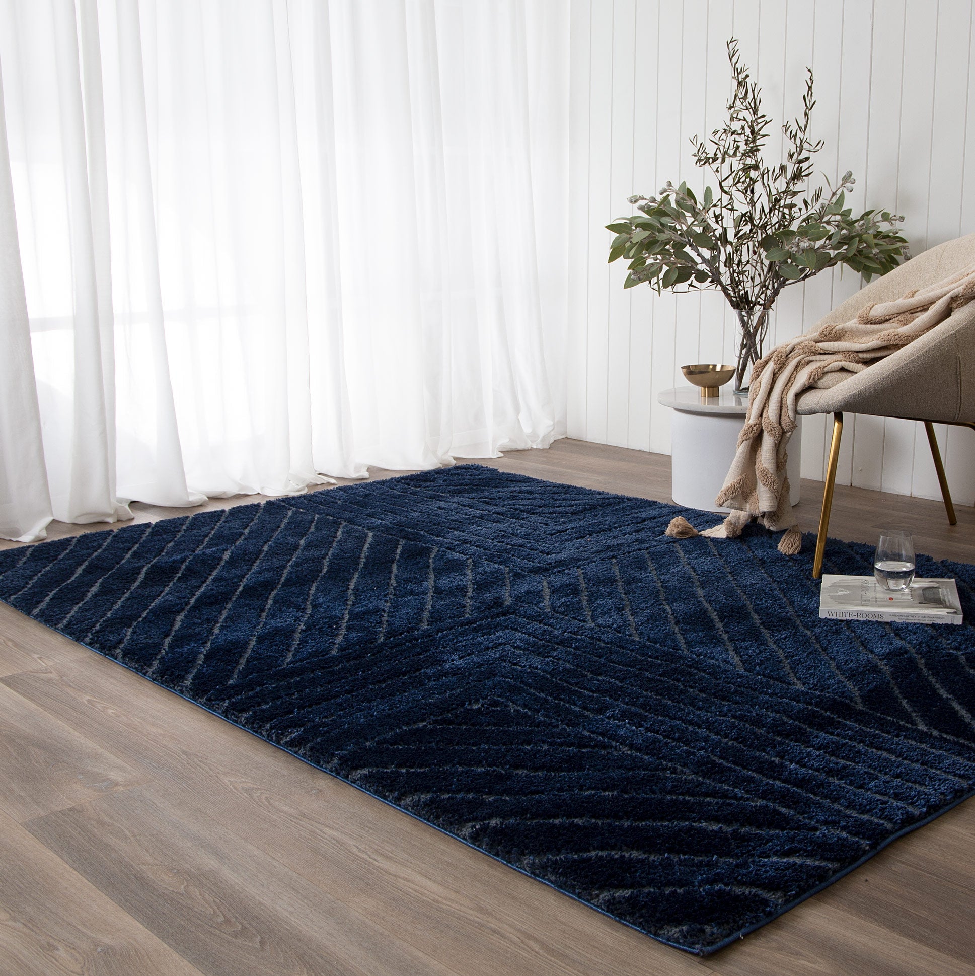 Tender Modern Navy Shag Rug - Floorsome - Area Rug - TEND12002NAVY - Area Rug