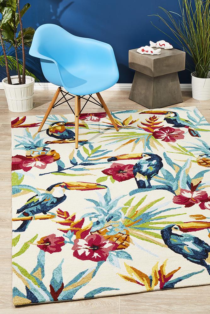 Toucan Tropical Indoor Outdoor Rug Cream