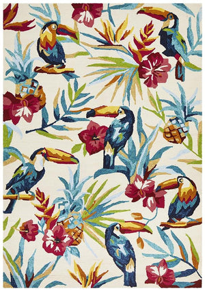 Toucan Tropical Indoor Outdoor Rug Cream - Floorsome - Outdoor