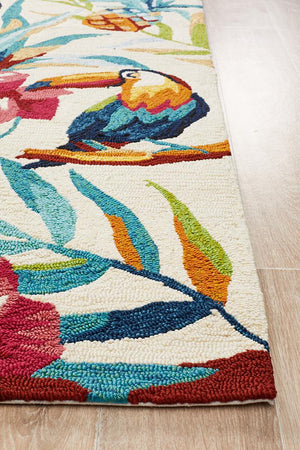 Toucan Tropical Indoor Outdoor Rug Cream - Floorsome - Outdoor