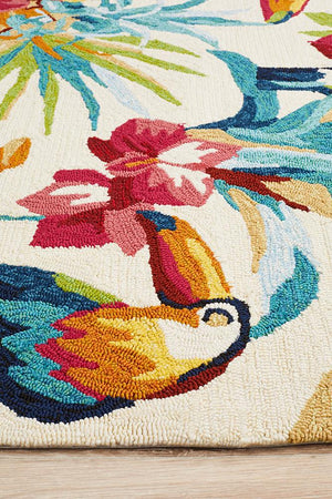 Toucan Tropical Indoor Outdoor Rug Cream - Floorsome - Outdoor