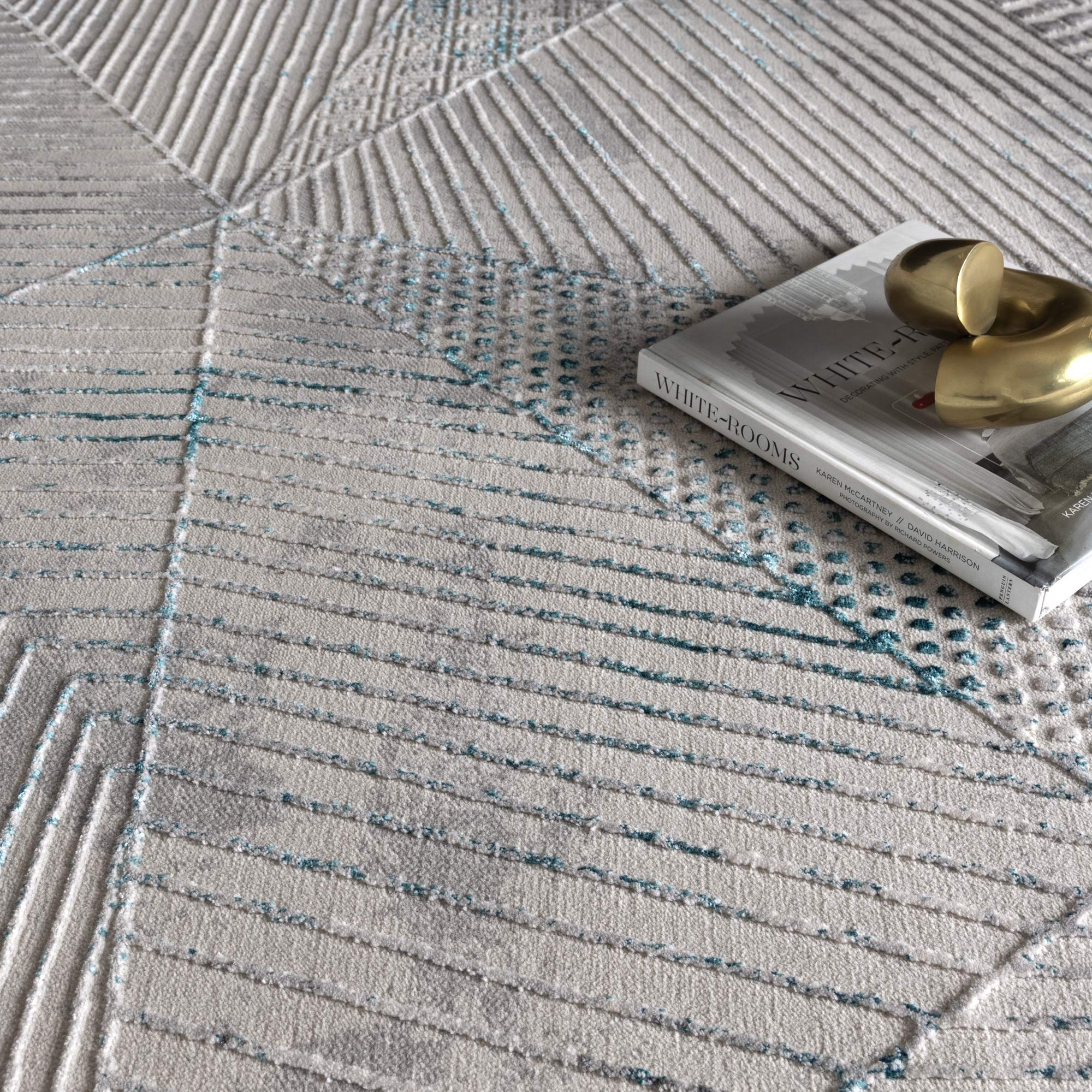 Vestige Geometric Grey Blue Rug - Floorsome - Area Rug - VEST160003 - Area Rug