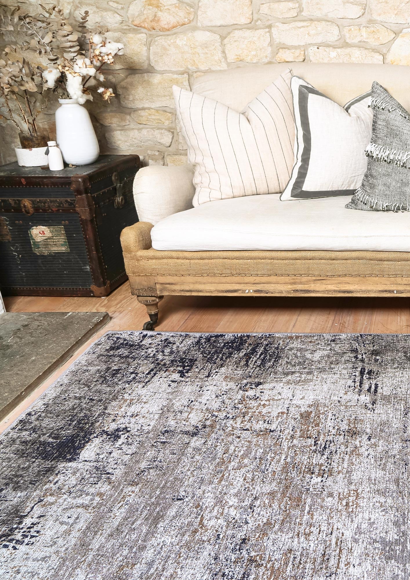 Vital Abstract Echo Blue Grey Washable Rug - Floorsome - Area Rug - VINT160169302 - Area Rug