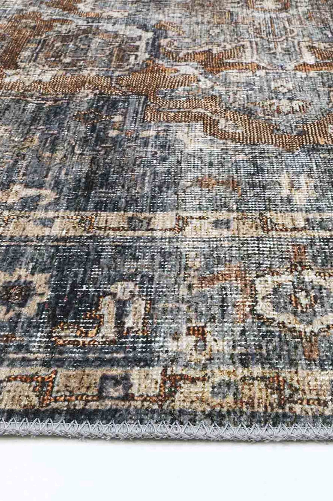 Vital Distressed Vintage Cezanne Rabbit Gray Inca Gold Area Rug (Fringe) - Floorsome - Area Rug - VINT160224404 - Area Rug