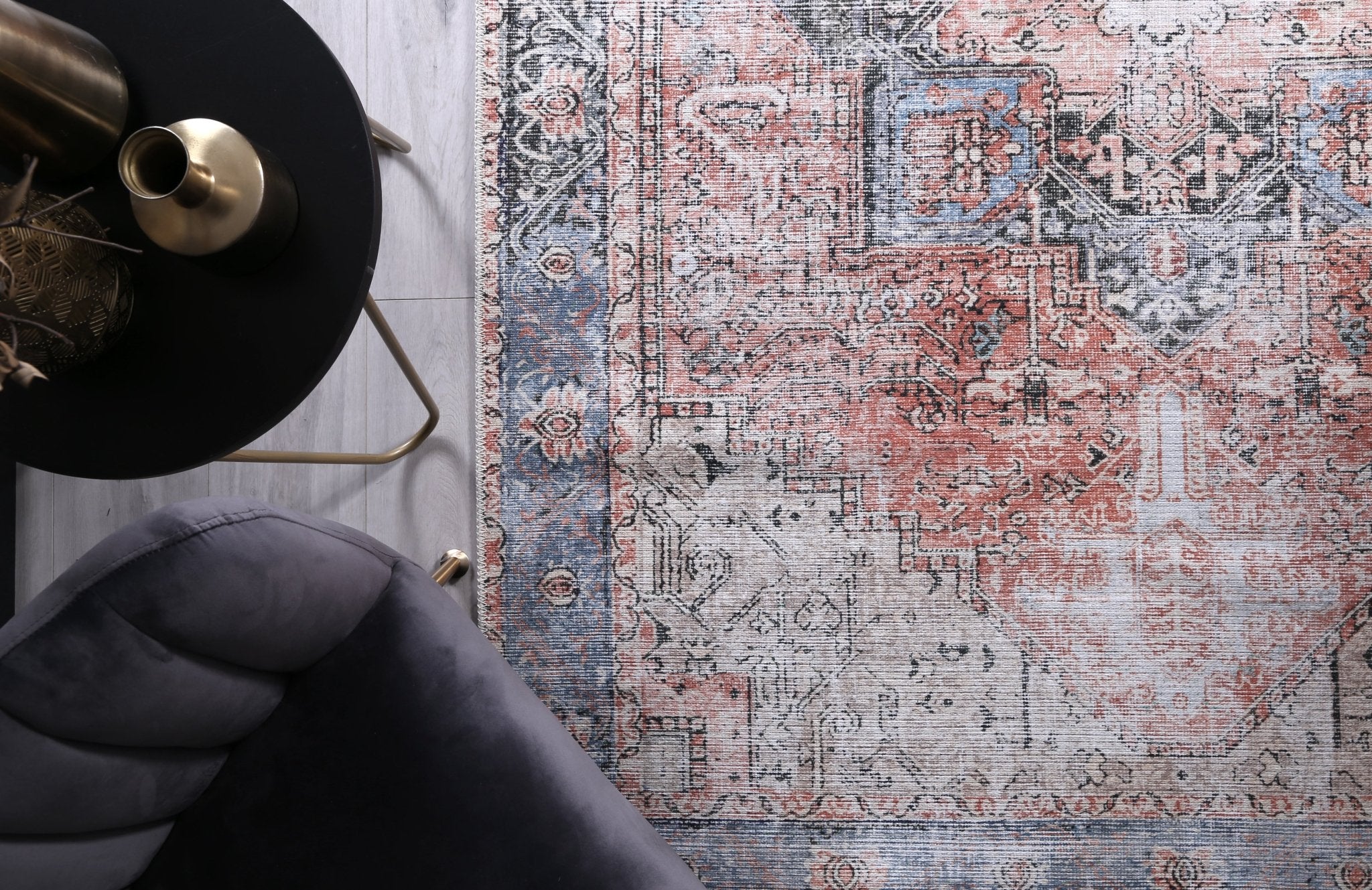 Vital Distressed Vintage Cezanne Terracotta Blue Washable Rug - Floorsome - Area Rug - VINT160161001 - Area Rug