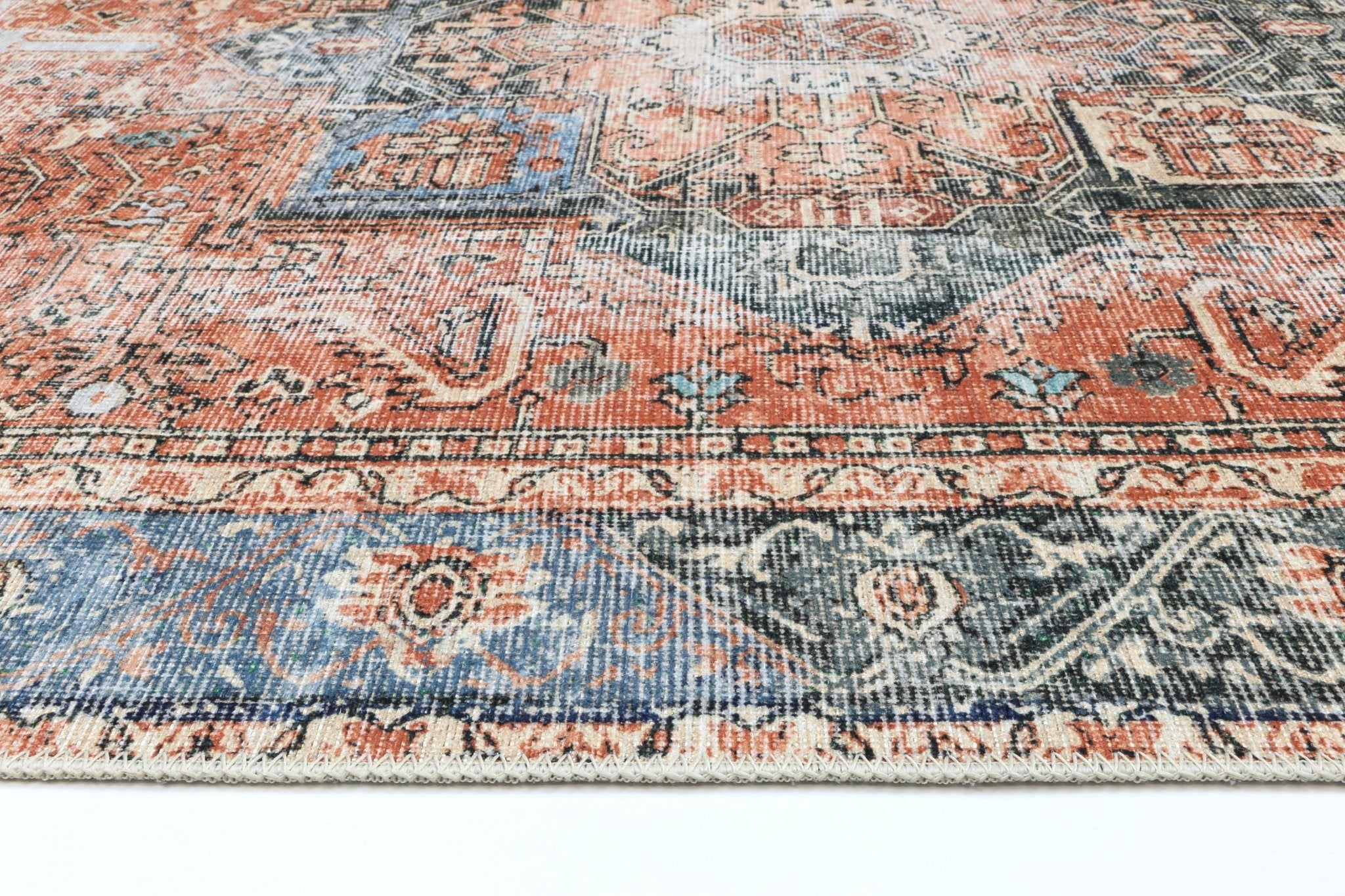 Vital Distressed Vintage Cezanne Terracotta Blue Washable Rug - Floorsome - Area Rug - VINT160161001 - Area Rug