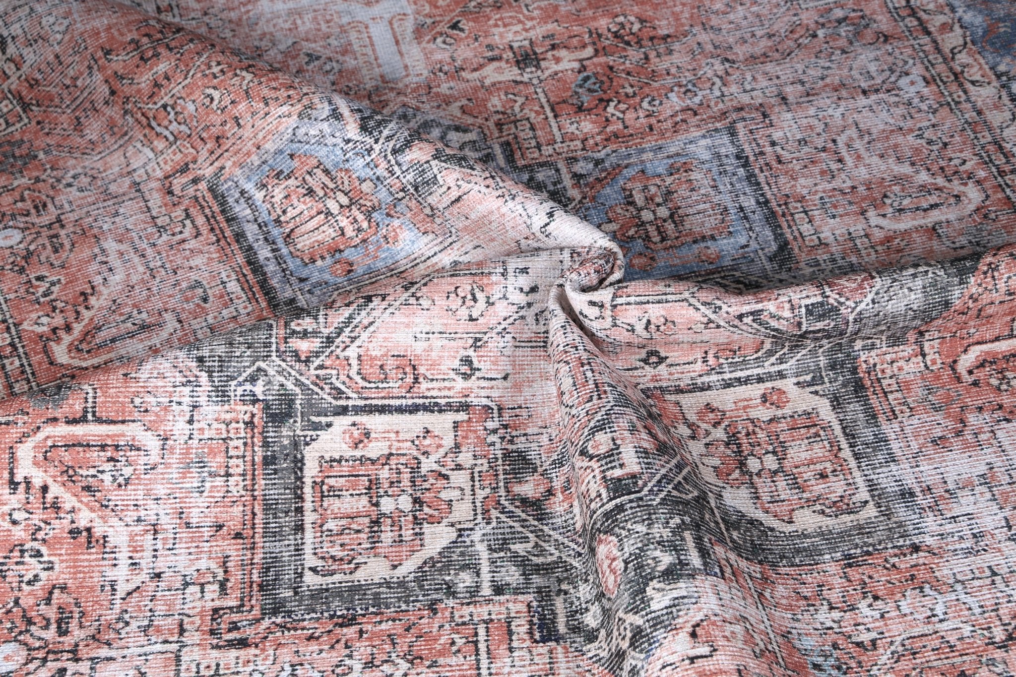 Vital Distressed Vintage Cezanne Terracotta Blue Washable Rug - Floorsome - Area Rug - VINT160161001 - Area Rug