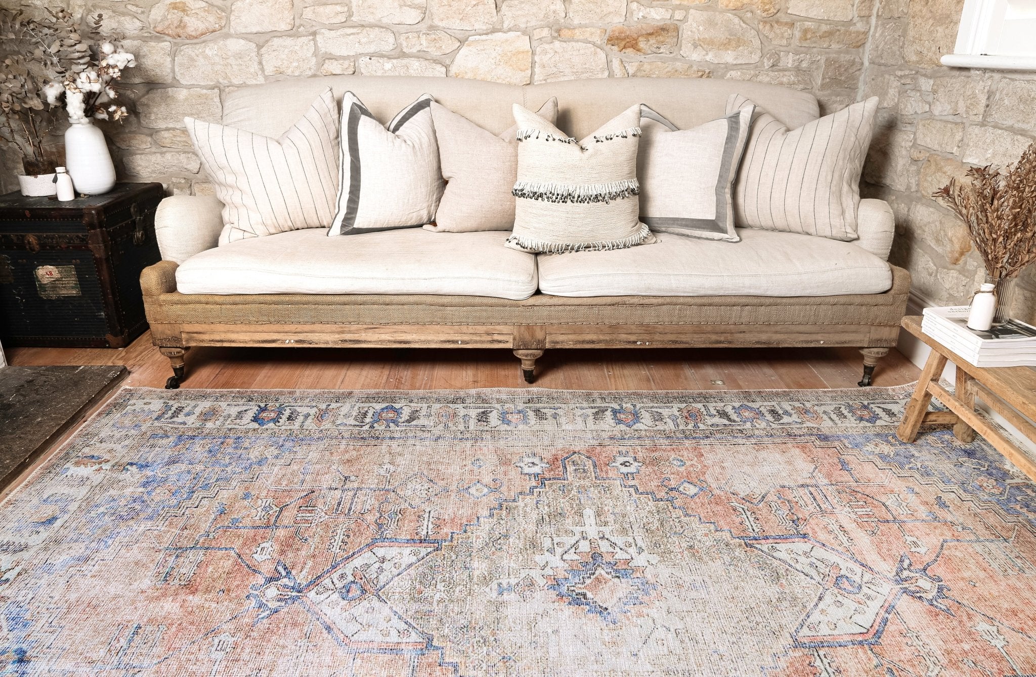 Vital Pissarro Terracotta Blue Washable Rug - Floorsome - Area Rug - VINT160316300 - Area Rug