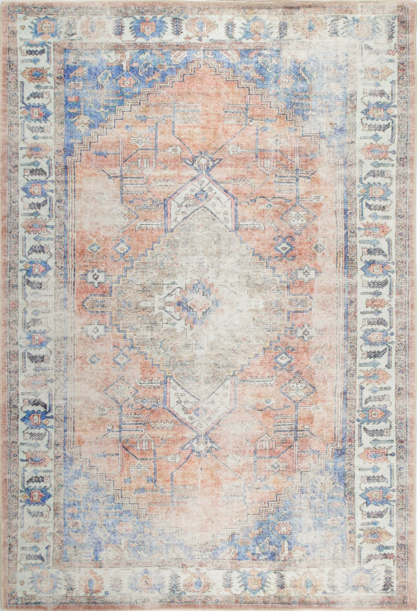 Vital Pissarro Terracotta Blue Washable Rug - Floorsome - Area Rug - VINT160316300 - Area Rug