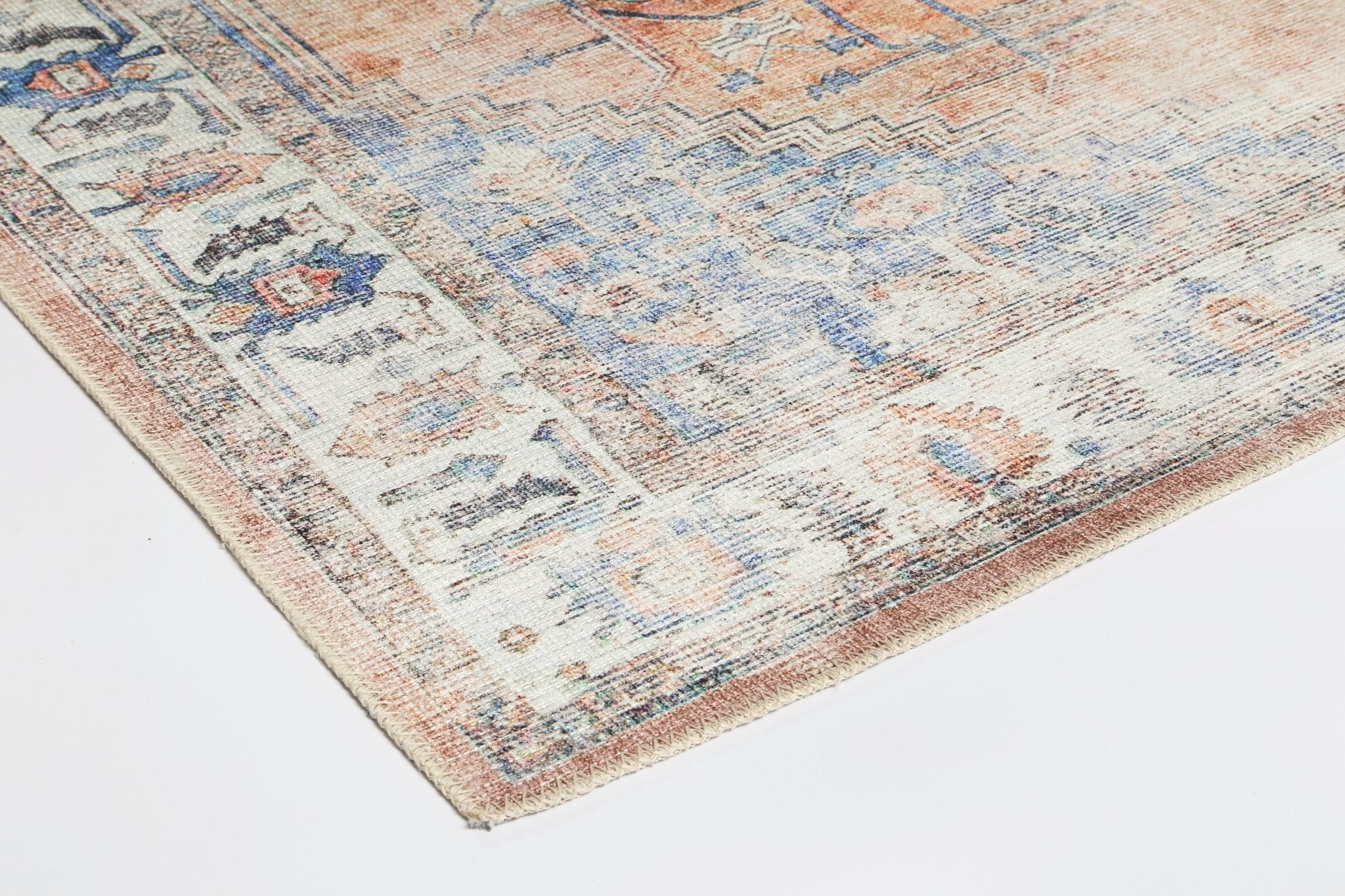 Vital Pissarro Terracotta Blue Washable Rug - Floorsome - Area Rug - VINT160316300 - Area Rug