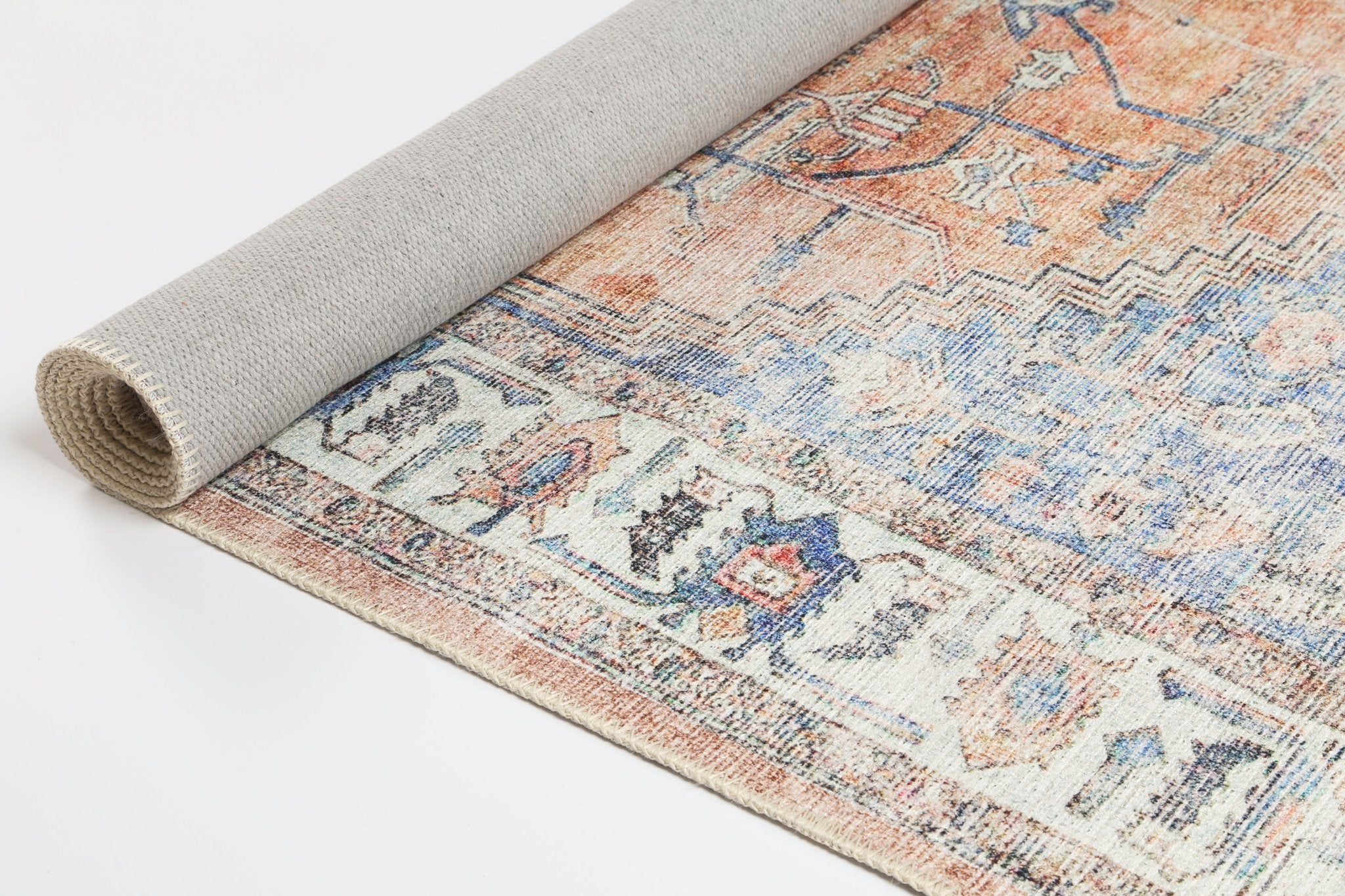 Vital Pissarro Terracotta Blue Washable Rug - Floorsome - Area Rug - VINT160316300 - Area Rug